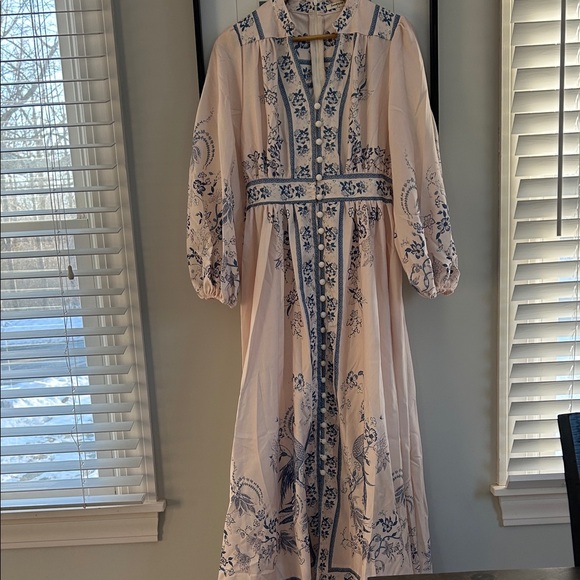 Sunday Up Dresses & Skirts - Sunday Elegant Cream and Blue Floral Dress